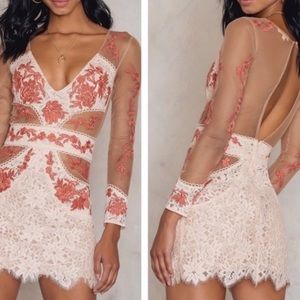 For Love & Lemons Matador Tulle Floral Lace Mini Dress Pink